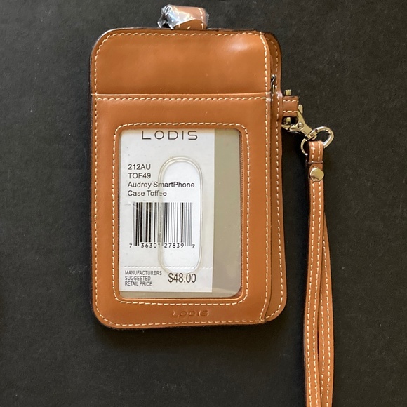 LODIS Audrey Toffee Leather SmartPhone ID/Cards/Wrist Strap/NEW/REDUCED PRICE - Picture 1 of 2
